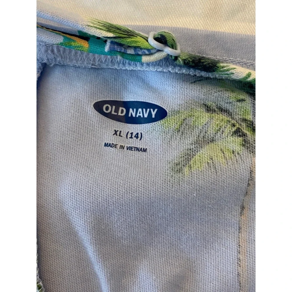 Old Navy Tropical Cami Dress Girls XL 14 Blue  Palm‎ Tree Island Summer Vacation